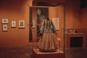 Some pieces of 19th-century women’s clothing on display in “Epic Iran.”Credit...Tom Jamieson for The New York Times